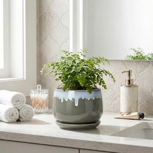 Ceramic Pots for Plants 6 Inch, Indoor Plant Pots, Grey-Blue - size: 6 Inch, style: Grey-blue