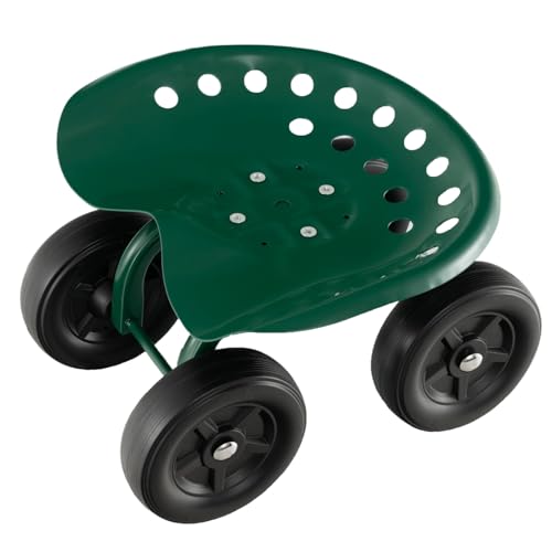 ERGOMASTER Garden Seat with Wheels, Adjustable Height & 360° Swivel, Iron Frame, Green - color: Green