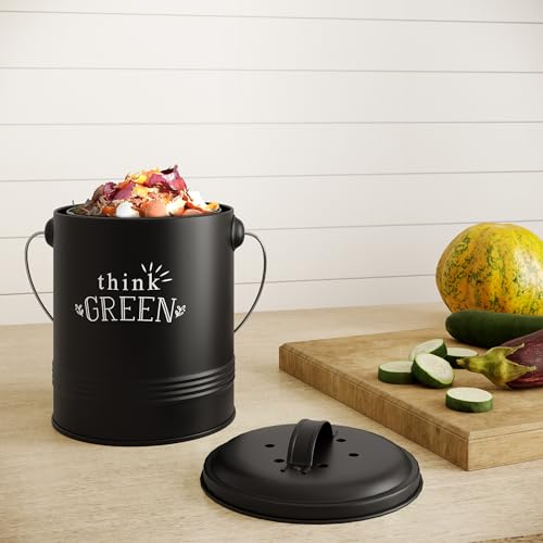 Barnyard Designs 1.2 Gallon Kitchen Counter Compost Bin with Lid (Black) - color: Black