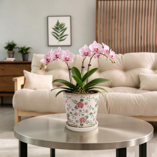 Ceramic Flower Pots for Indoor Plant with Drainage Hole & Saucer - color: Red Plum