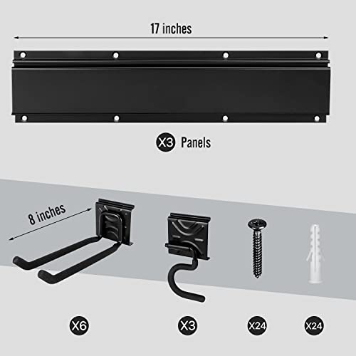Garden Tool Rack Set, Garage Wall Organization Hanger with 3 Mop Holder and 6 Multi-Purpose Hooks, Garden Yard Shovels Rakes for String Hedge Trimmer Brooms Hoses Folding Chairs ladders, and More - size: 51 in rack with 9 hooks