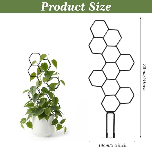 Small Trellis for Potted Plants, 14 Inch Indoor Trellis for Climbing Plants Honeycomb Shape Metal Plant Trellis for Pots Plant Climbing Support for Flower Hoya Pothos Houseplants(Black) - color: Black