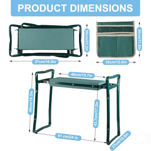 Garden Kneeler and Seat, Foldable Kneeling Stool with Tool Bag Pouch EVA Foam Pad Outdoor Practical Garden Tools for Kneeling and Sitting Sturdy and Lightweight,Green