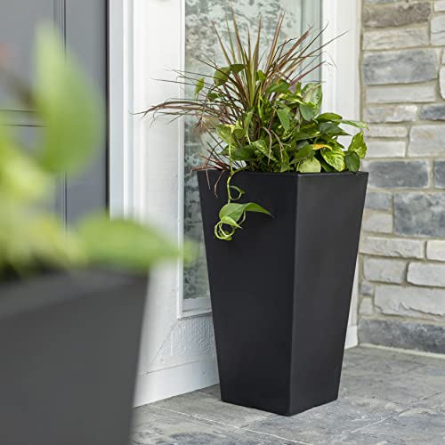 Step2 Tremont Tall Square Tapered Planter 2-Pack, 28 in Resin Planters, Self-Watering, Onyx Black - color: Onyx Black, size: 2-Pack, style: Tall