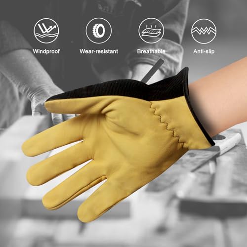 Work Gloves for Men, Mechanic Work Gloves with Enhanced Grip Non-Slip Breathable for Yard, Outdoor and Mechanic Work - color: Brown, size: Large