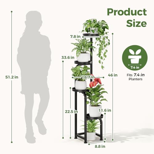 Bamworld Tall Plant Stand Indoor Outdoor Corner Metal Flower Pot Stands - color: Matte Black, style: Spiral 4Tier