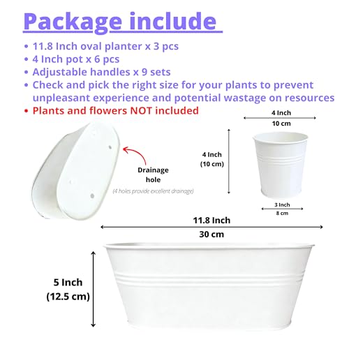 LaLaGreen 11.8 in Fence Rail Planter (9-Piece Combo) White Oval Round Pots - size: Combo B (9 pack)