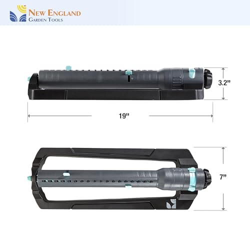 Turbo Oscillating Sprinkler 100003, Adjustable Sprinkler Spray Width & Range, Covers Up to 4,000 Square Feet, 18 Precision Nozzles for Even Watering, by New England Garden Tools