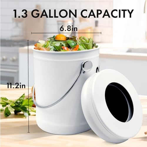 ENLOY Kitchen Countertop Compost Bin, 1.3 Gallon, Stainless Steel, White - color: White