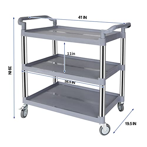 UNICOO 3-Tier Heavy Duty Rolling Utility Cart with Lockable Silent Wheels, 550 Pound Capacity, Anti-Rust Frame, Easy-Clean Shelves for Restaurant, Office, Garage and Kitchen - color: Gray