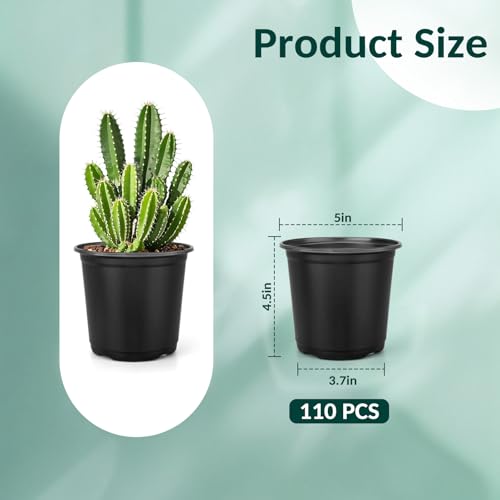 110 Pcs Small Plastic Palnt Pot, 4 5 6 Inch Nursery Pots with Drainage, Seedlings Starter Pots for Plants, Great for Herbs, Cuttings, and Starter Plants (110 pcs,5 inch) - size: 5 inch