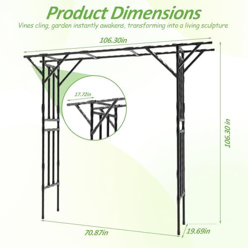 Garden Arch Trellis 106.3"L*106.3"H Sturdy & Rustproof Large Flat Top Arbor - size: 106(L)*106(H)*20(W)inch-25MM
