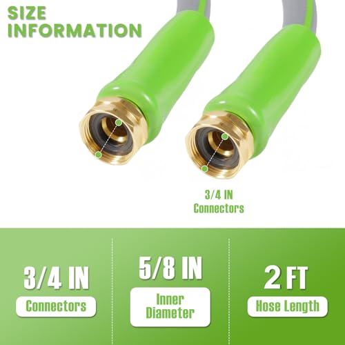 SheeChung Short Garden Hose 2ft x 5/8",Leader Hose for Hose Reel Faucet,Short RV Water Hose Heavy Duty,Lightweight Rubber Small Hose,Hose Extension,3/4"Brass Fittings,Female to Female Hose - color: Grey+Green, size: 2ft-double females