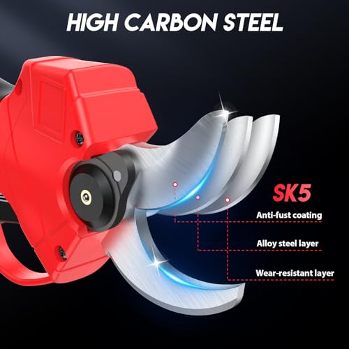 Upgraded Electric Pruning Shears, 1.4" Cutting Diameter Cordless Pruner with LCD Display, Brushless Motor, 2×2.0Ah Rechargeable Batteries & Extra Blade for Garden Trees and Branches - color: Red