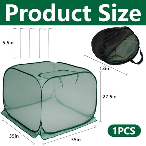 35" x 35" x 27.5" Pop Up Mesh Plant Cover, Foldable Plant Protector Mesh Plant Enclosure, Garden Net Cage Guard Cover with 4 Ground Stakes for Protecting Plant Vegetable Fruit from Birds Insects - color: 1 Pc