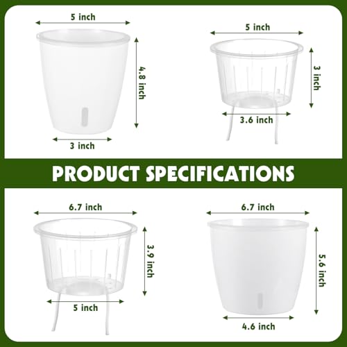 Self-Watering Pots for Indoor Plants, 18-Pack 5'' Self Watering Planter with Drainage Holes, Small African Violet Pots with Water Indicator, Clear Wick Pot for Orchids, White - color: White/18 Pack, size: 5"