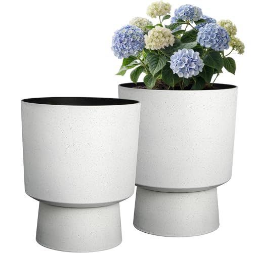 Autodaya 16.75" Urn-Style Planters Set of 2, White Terrazzo Pedestal - color: 16.8"h-white Terrazzo