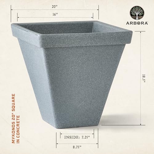 ARBORA 20" Mykonos Square Planter - Polyresin Large Outdoor Plant Pot - color: Concrete, size: 20"
