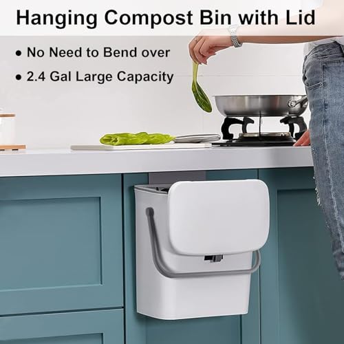 LALASTAR Small Trash Can with Lid, Kitchen Compost Bin for Countertop or Under Sink, Plastic Hanging Waste Basket for RV/Office/Bedroom/Dorm, Mountable, 9L/2.4 Gal, White - color: White, size: 9L-Slide