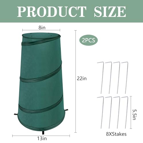 2 Pcs Pop Up Frost Protection Plant Cone, 8" x 13" x 22" Non-Woven Winter Plants Freeze Protection Tent, Cold Weather Insulated Plant Protective Cone for Ice Snow Frost Protector Indoor & Outdoor - color: Green-2pcs