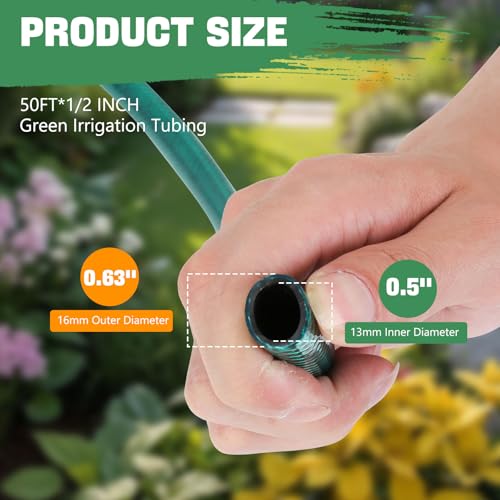 1/2 Inch Drip Irrigation Tubing 50FT Flexible Garden Water Hose Supply - color: Green, size: 50FT