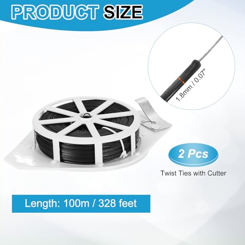 HARFINGTON 2pcs Twist Tie with Cutter 328FT (100m) Garden Plant Ties Wire - color: Black, size: 328FT