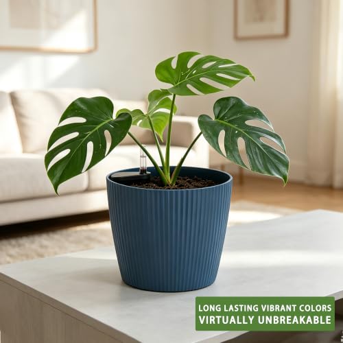 Dexceder 9x8 Self Watering Planters Indoor (2 Pack, Deep Blue) - color: Deep Blue, size: 9x8