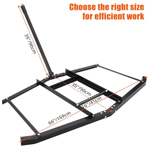 66”Wide Drag Harrow, Steel Driveway Drag with Pin Hitch, Tow Behind Landscape Leveling Rake 50lbs Max Heavy-Duty Lawn Leveling Tools for Tractor, Truck, Mower, ATV, Utv - size: 66"