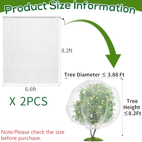 2 Pack 8.2 x 6.6 ft Fruit Tree Netting Covers with Drawstring - size: 8.2 x 6.6 FT/2Pack