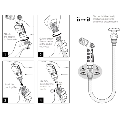 Eden PRO Metal 4-Pattern Hose Nozzle: Thumb Control, Cyclonic Turbo Spray - style: Angled Thumb Control