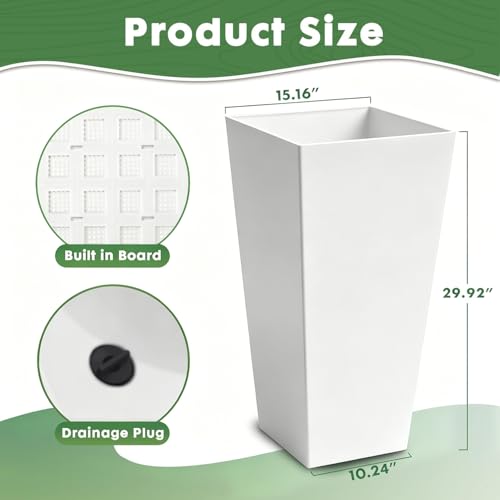 2PCS 30" Tall Planters Large Square Planter with Inner Tray,Outdoor Modern - color: 30-inch White