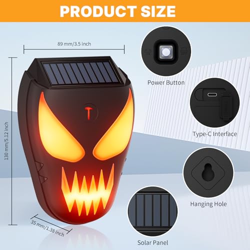 Solar Nocturnal Animal Repeller 1 Pack - Coyote, Raccoon, Fox, Skunk, Deer, Hawk Outdoor Repellent Deterrent - Amber LED & Waterproof Predator Lights for Chicken Coop,Farm,Yard,Garden - Halloween
