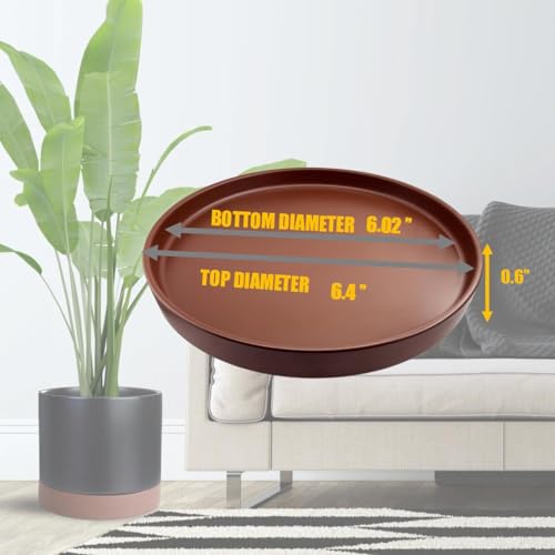 Yukfona Ceramic Plant Saucer Tray 2 Pcs 6.4 Inch Brown, 6.4" OD x6.02 ID x0.9 Deep| Fits flower pots Bottom≤ 6.02", Heavy Duty Glazed Round Planter Drip with Catch Basin for Indoor Outdoor Plants - color: Brown, size: 6.4in 2pack