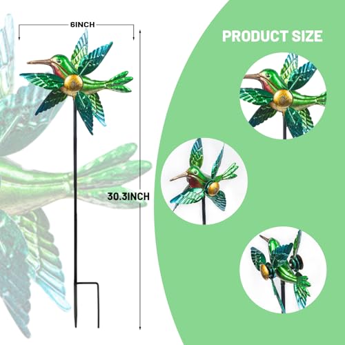 2 Pack Solar Wind Spinners, Hummingbird Metal Garden Stake Outdoor Decor - size: 2.5 ft