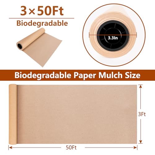 DECOHS 3 x 50 Ft Biodegradable Paper Weed Barrier- Heavy Duty Biodegradable Garden Bed Grass- Garden Paper Weed Control Barrier Weed Grass Blocker for Outdoor Garden Lawn - color: 3x50ft
