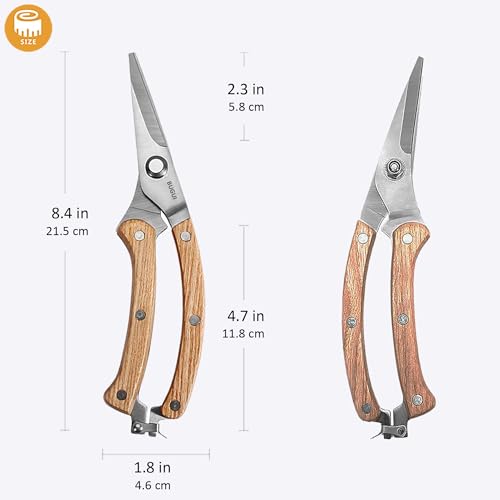 BUGUI Wood Handle Garden Shears, Long Straight Tip, All Steel Construction, Sharp, Well Designed Garden Scissors, 8" - style: 8"WoodHandleShears(E011)