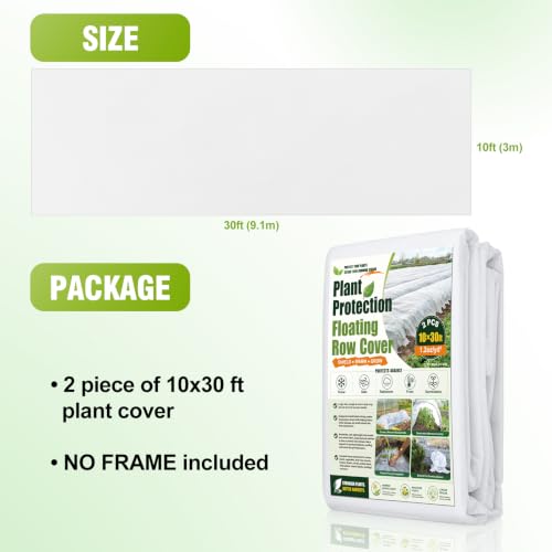 NONMON 2 Pack 10 x 30ft Plant Covers Freeze Protection 1.2oz Frost Cloth - size: 10x30ft-2 pack 1.2oz