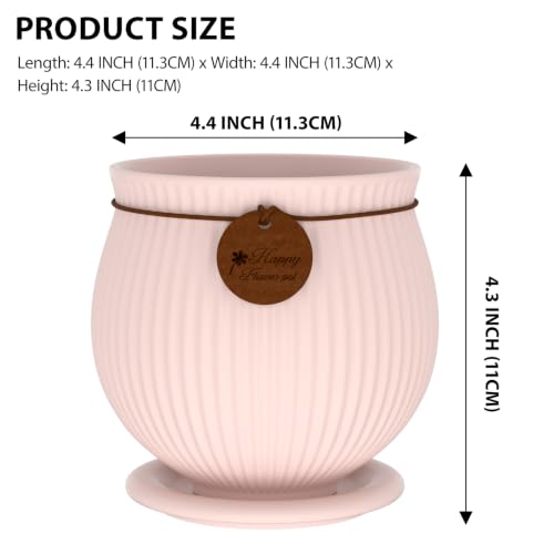 4.4 Inch Pink Ceramic Planter with Drainage Hole and Saucer - color: Pink, size: Small