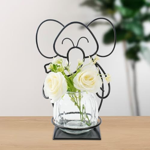 Desktop Glass Planter Hydroponics Vase, Planter Round Vase with Holder for Home Decoration, Modern Creative rabbit Plant Terrarium Stand, Scindapsus Container - color: Elephant Planter
