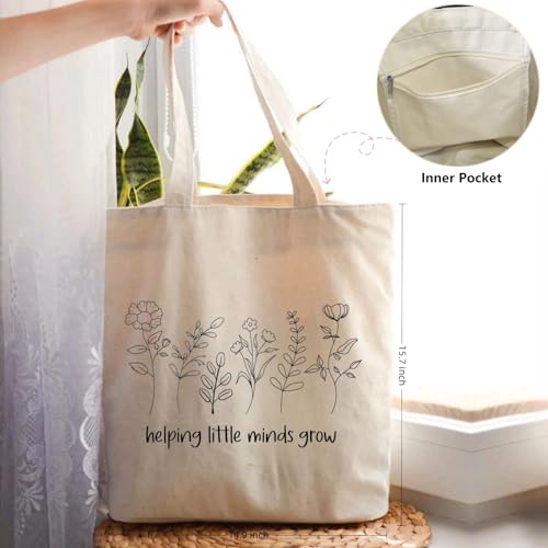 Canvas Tote Bags Teacher Appreciation Gifts Aesthetic Travel Beach Bag Cute Reusable Grocery Shopping Bag - color: 11 Helping Little Minds Grow