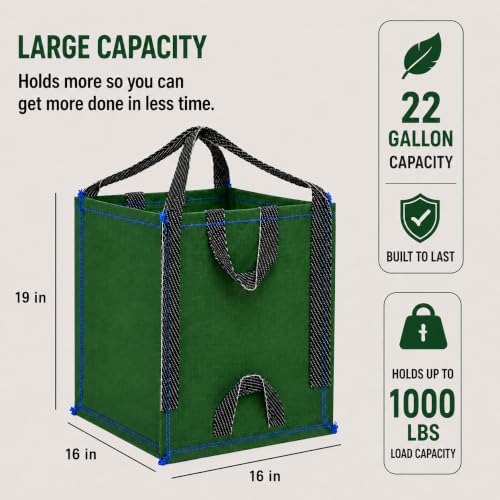 22-Gallon Heavy Duty Lawn and Yard Bag, Reusable Self-Standing Garbage Bag with Reinforced Handles (Green - 1 Pack) - color: Green - 1 Pack