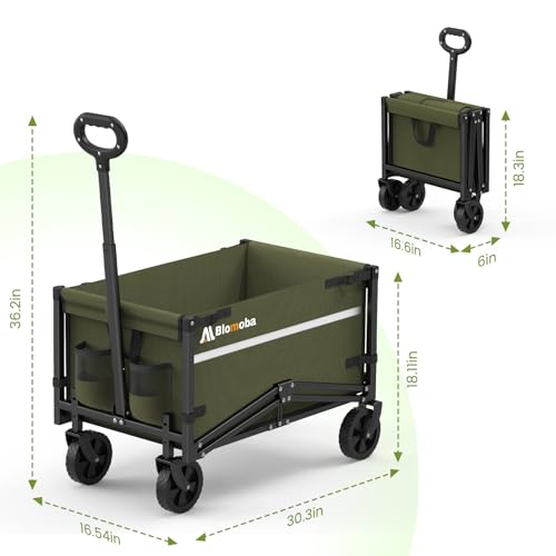 Blomoba Collapsible Wagon Cart, 220LBS Utility Wagon with Wheels, Green - color: Green, size: 100L