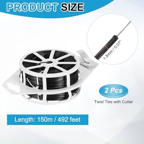 HARFINGTON 2pcs Twist Tie with Cutter 656FT (200m) Garden Plant Ties Wire - color: Black, size: 656FT