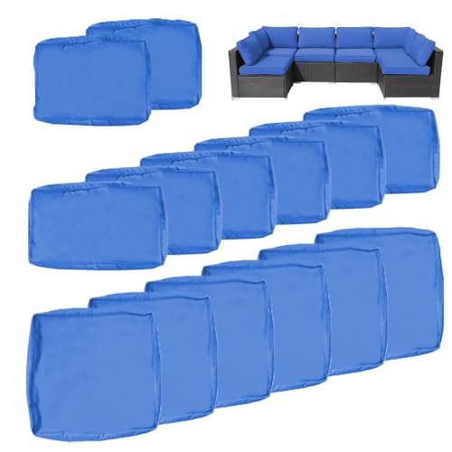 14Pcs Outdoor Cushion Covers Replacement Washable w/Zipper for 6-Seaters Sofa Patio Slipcovers Set Seat and Back Covers Only-25.6x25.6x3.9inch - color: Blue, size: 25.6x25.6inch