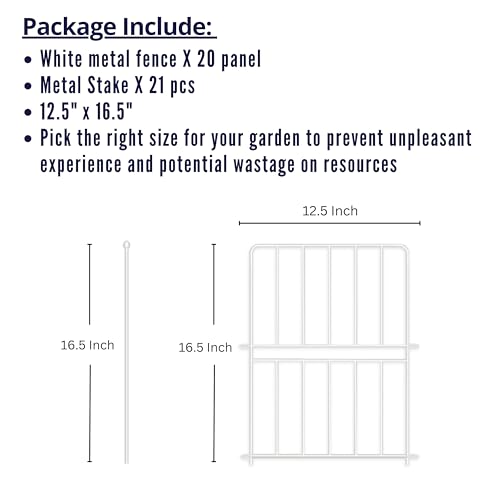 ShopLaLa Decorative Fence (20 Panels) 12.5in(L) x 16.5in(H) Rustproof White Metal Wire Fencing Animal Barrier for Dog, Flower Bed Edging for Landscape Fences for Yard Patio Classic Outdoor Decor - size: 20 Panels