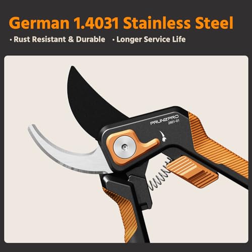 PrunePro Pruning Shears for Gardening Professional Bypass Hand Pruner Stainless Steel Sharp Blade Garden Scissors Plant Flower Garden Clipper Orange 1 Pack - color: Orange