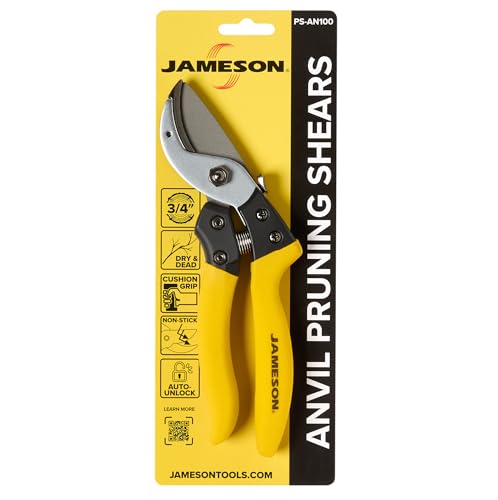 Jameson Anvil Pruning Shears – Heavy-Duty Professional Grade Pruner, 3/4” Cutting Capacity, Non-Stick Coating, Ergonomic Grip, Durable Aluminum Frame for Precision and Long-Lasting Performance