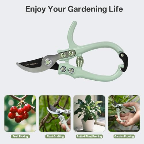 Q-Shaped Lightweight Gardening Pruning Shears for Plant & Tree Trimming - color: Green