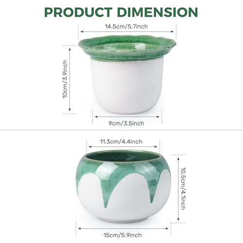 BUYMAX Self Watering Ceramic African Violet Pot Keep The Soil Moist - color: White-green