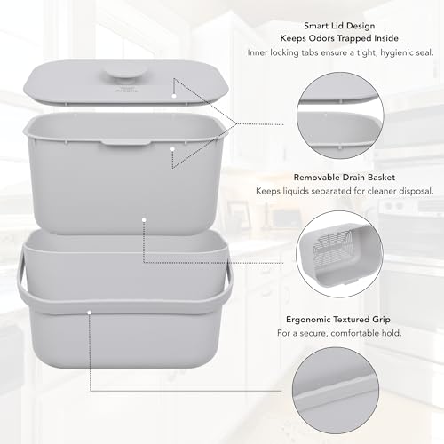 Kitchen Compost Bin – 1.3 Gallon Countertop Compost Bin with Lid, Odor-Blocking, No Charcoal Filters Needed, Indoor Compost Bin with Removable Basket, Easy Clean